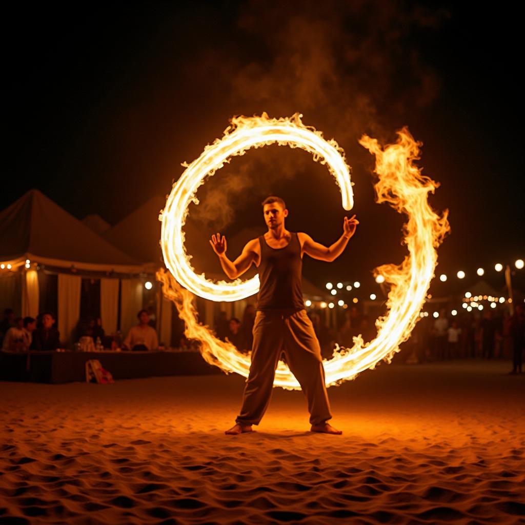 Fire show at desert camp